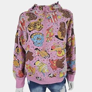 Disney Eats Long Sleeve Cropped Snack Print Half Zip Hooded Pullover Size XL